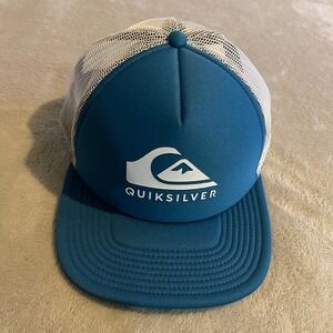Quiksilver Mens Blue White Mesh Trucker Hat Snapback OSFM Logo Surf Skate Cap